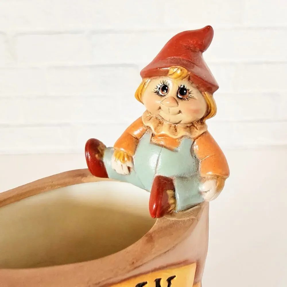 Vintage Pumpkin Garden Seed Scarecrow Halloween Planter Vase Decor Hand Painted